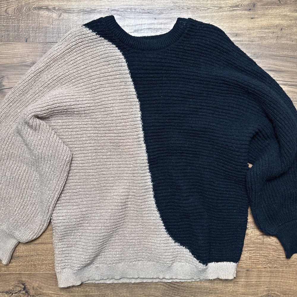 Mud Pie Colorblock‎ Sweater Small Ribbed Knit Pullover Casual Abstract Yin Yang